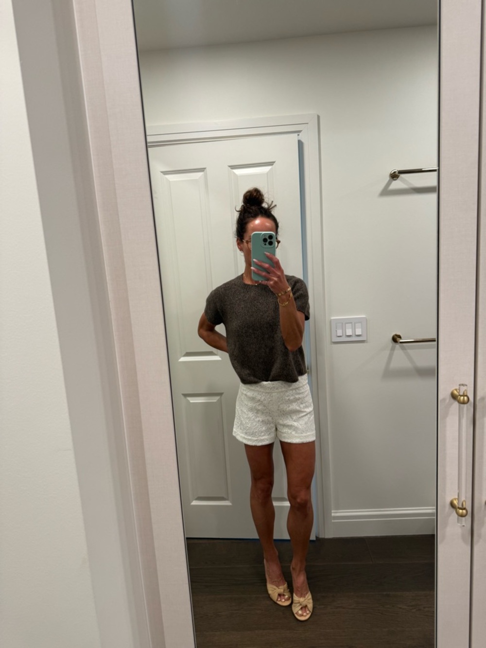 Alice + Olivia White Lace High-Waist Shorts